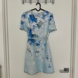 Zimmermann Blue and White Floral Dress with Rhinestone Trim